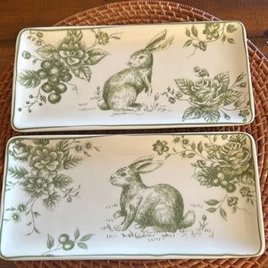 2 Easter Bunny Serving Plates Trays 10.5” x 5” Maxcera Green Toile New